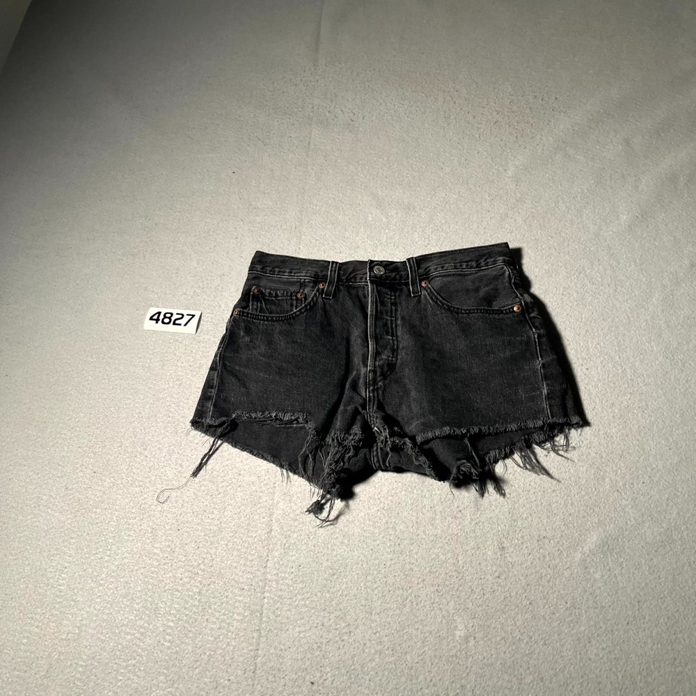 Levi's 501 Shorts Womens 27W Black Dark Wash Frayed Hem Original Fit High Rise